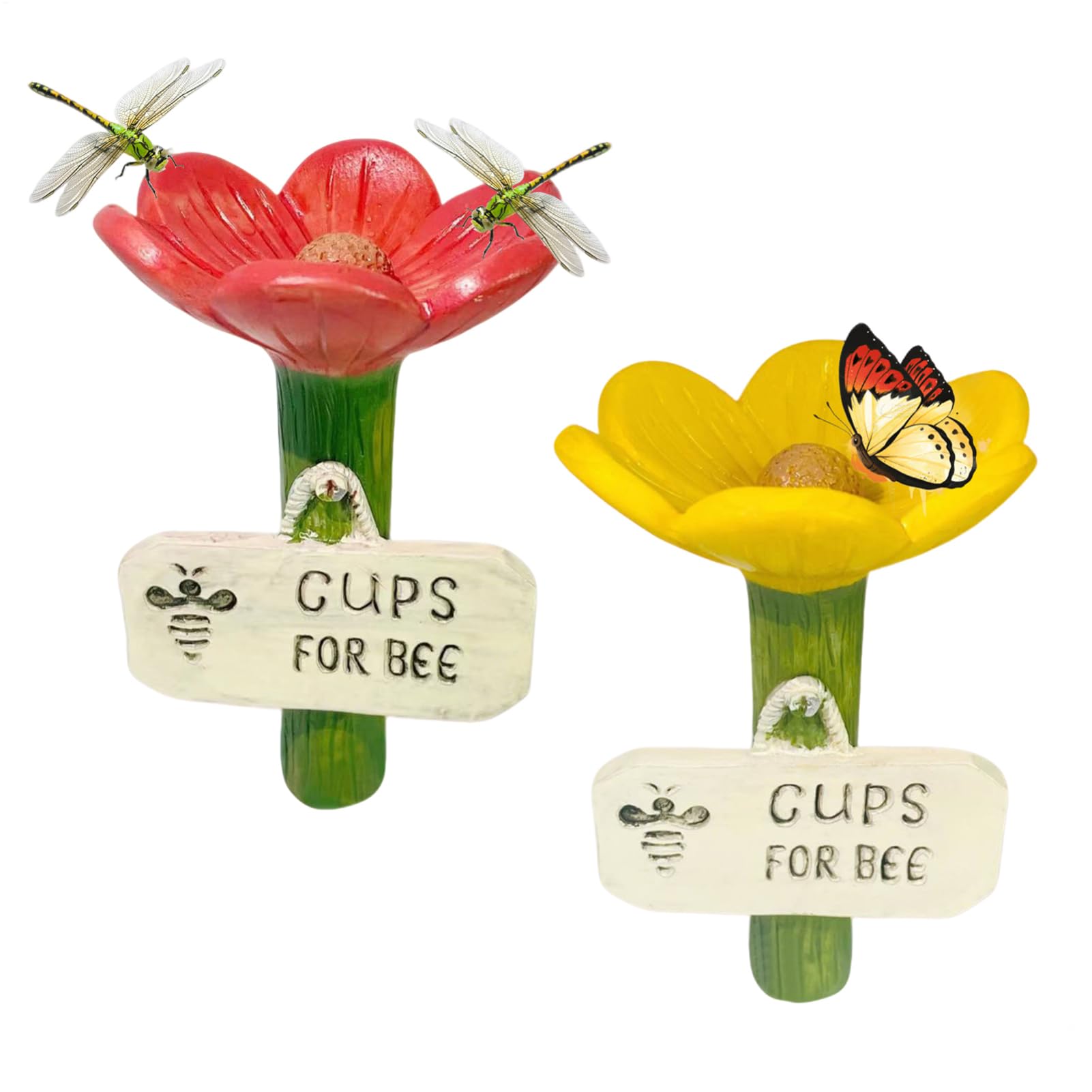 2pcs Flower Bee Waterer, 6.5x11cm Bee Watering Stations with Stake Base, Hygienic Thirsty Pollinators Feeder, Colorful Flower Shaped Garden Pollinators Drinking Cups for Lawn Driveway Farm Patio