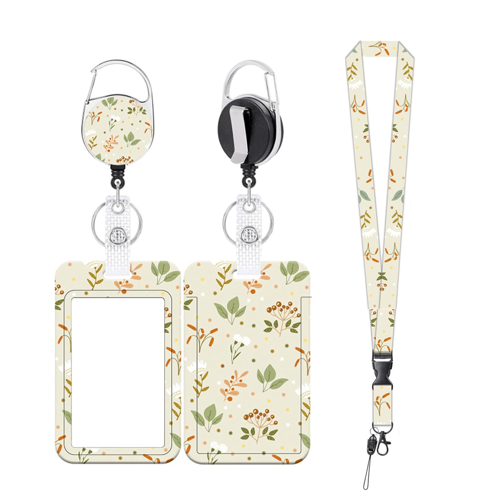 Retractable Flower Badge Holder, Sliding ID Card Case Protector with Carabiner Clip, Vertical Plastic Card Holder for Office School Nurse Teacher Student ID Access Key (Style 2)