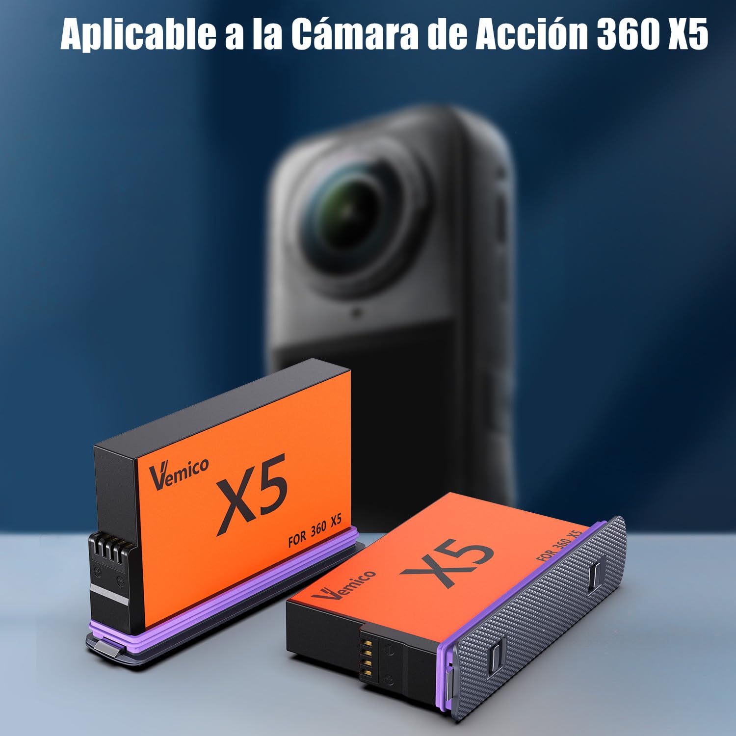 Vemico 360 X5 Cargador de Batería Kit 2 X 2800mAh 360 One X5 Baterías LED de 2-Canales Tipo-C Interfaz de Carga X5 Cargador para 360 One X5 Cámara(Atención: No es Resistente al Agua)