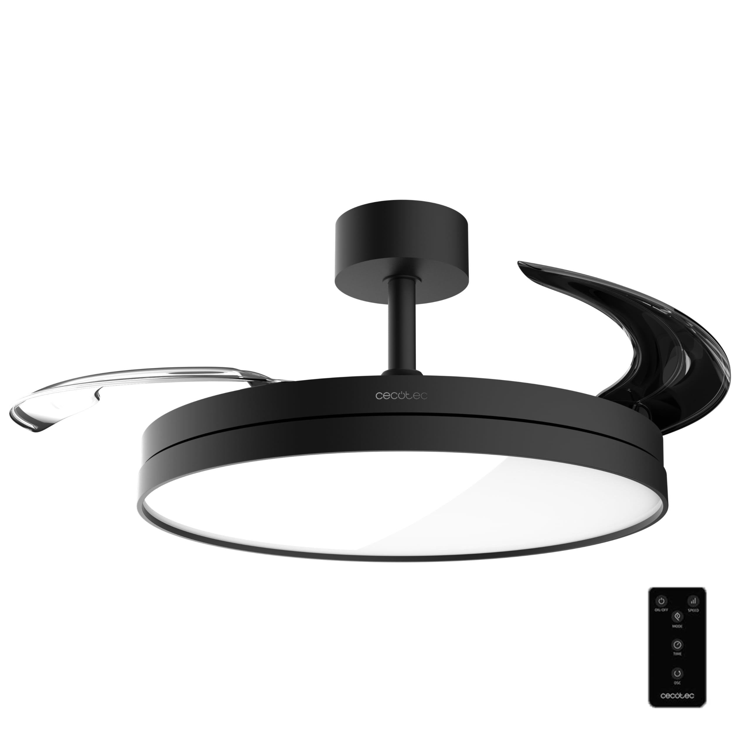 Cecotec Ventilador de Techo con Luz con Aspas RetrĂ¡ctiles EnergySilence Aero 2440 Invisible Pure Black. 30W, Motor DC, Mando a Distancia, Temporizador 6h, 6 Velocidades, FunciĂ³n Winter-Summer