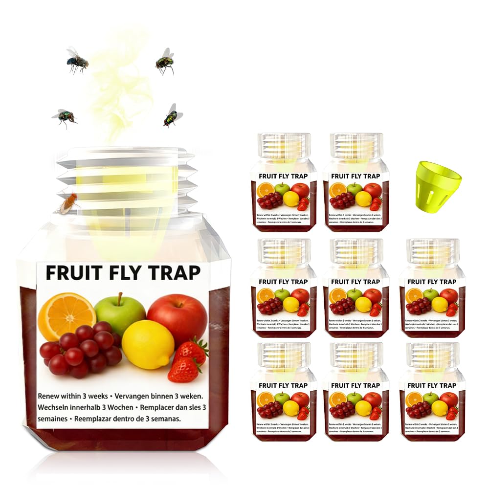 KUWUNG 8 Pack Fruit Fly Trap, Highly Effective Fruit Fly Killer for Home & Kitchen, Up to 3 Weeks Indoor of Performance per Bottle, Safe for Children & Pets (8)