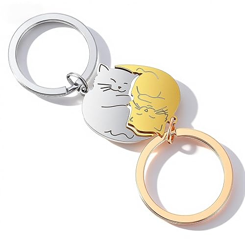 Ouligay 2pcs Cat Couple Matching Keychain for Boyfriend Girlfriend, Best