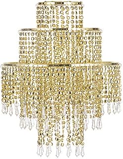 Waneway Chandelier Light Shade for Ceiling Pendant Light, Easy Fit Crystal Lamp Shade Lampshade for Bedroom, Living Room, Hallway, Wedding or Party Decoration, Diameter 32 cm, 3 Tiers, Gold