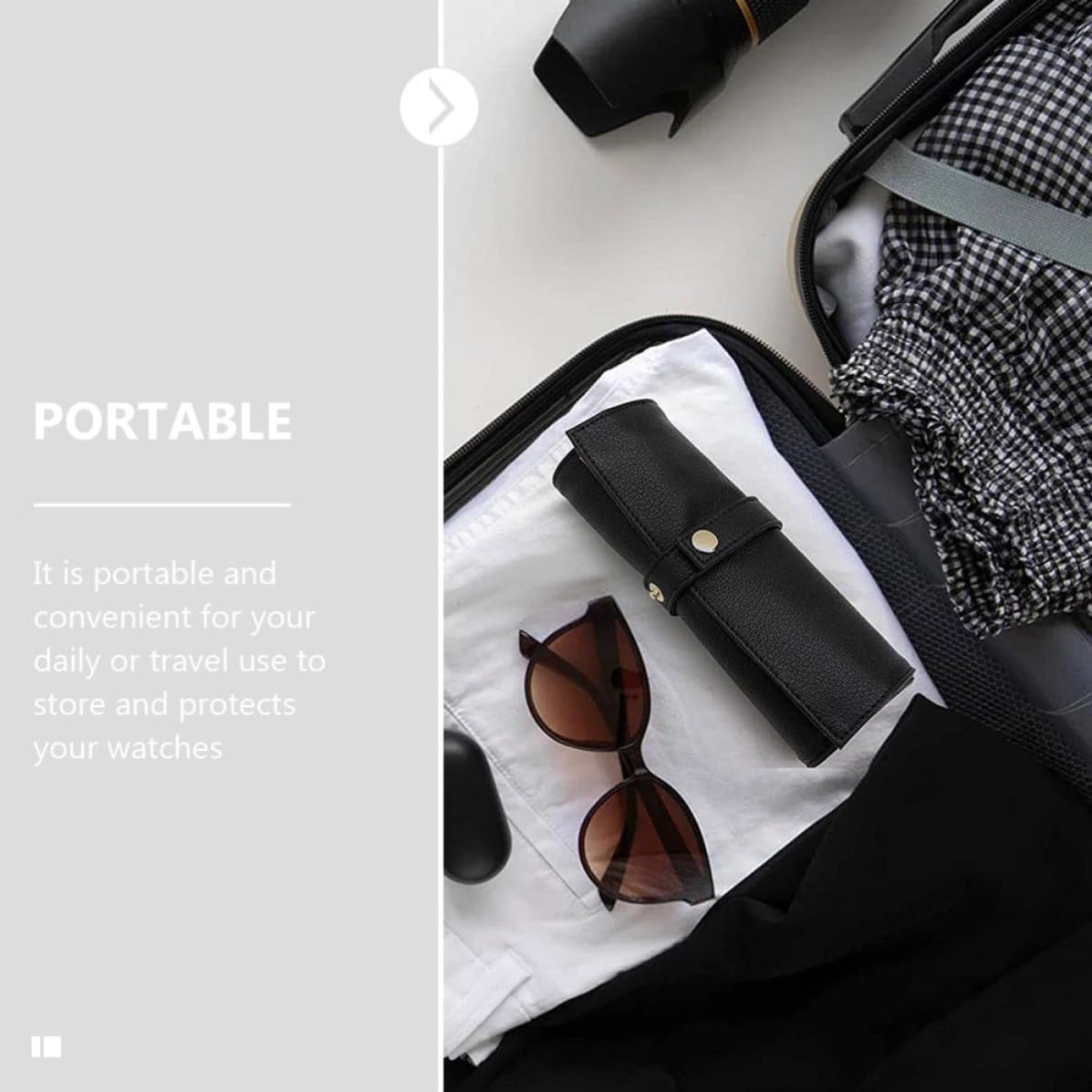 Portable Roll Watch Organizer Bag for Travel Use Black Cloth Material and Anti-slip Design, Easy to Clean Travel Watch Band Holder Pouch for Daily Use