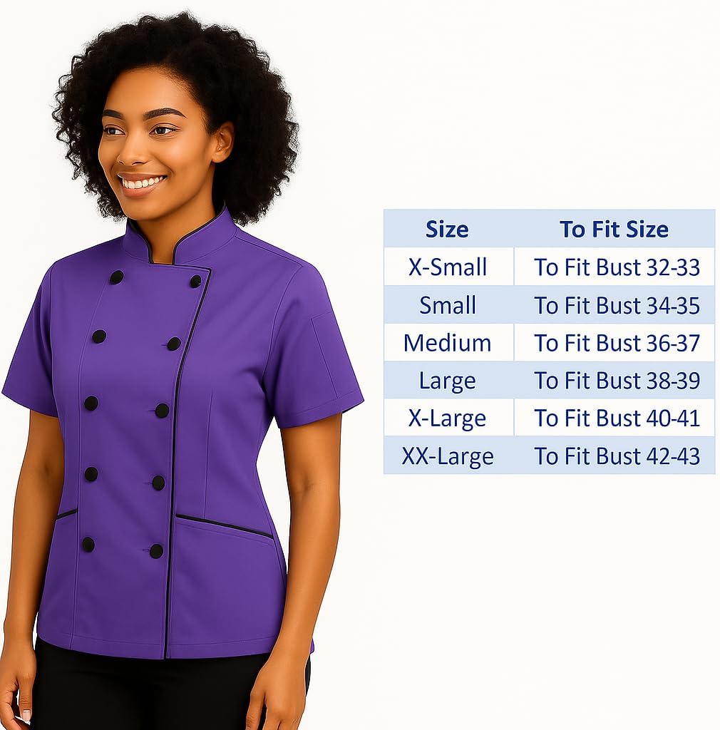 Women’s Chef Coat – Tailored Fit Poly/Cotton Double Breasted Jacket with Cloth Buttons & Pockets