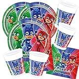 20 Servietten 52-teiliges Party-Set PJ Mask Pyjamahelden - Party - Teller Becher Servietten für 16 Kinder
