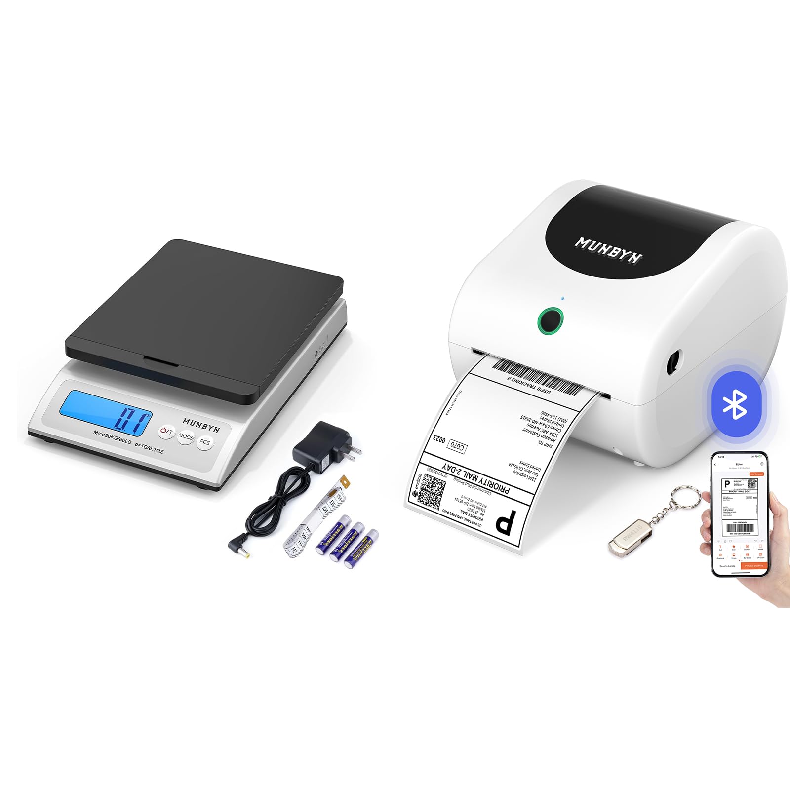 MUNBYN RW411B Shipping Label Printer and Postal Scale