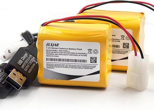 Lunggwey Paquete de 2 baterías AA NI-CD de 7.2 V 1000 mAh con enchufe Tamiya y cable de carga para camión RC, barco RC, tanque RC, automóvil RC