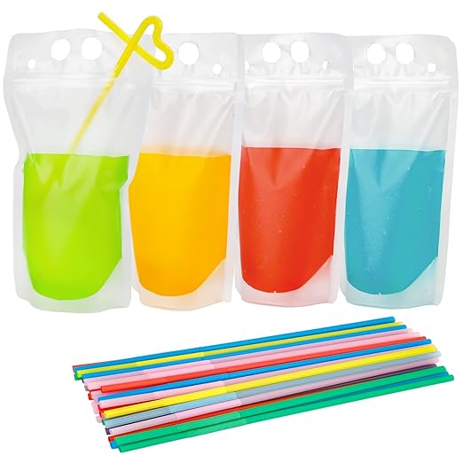 Tomnk 200PCS Drink Pouches, Drink Pouches with 200 Straws, Juice Pouches Smoothie