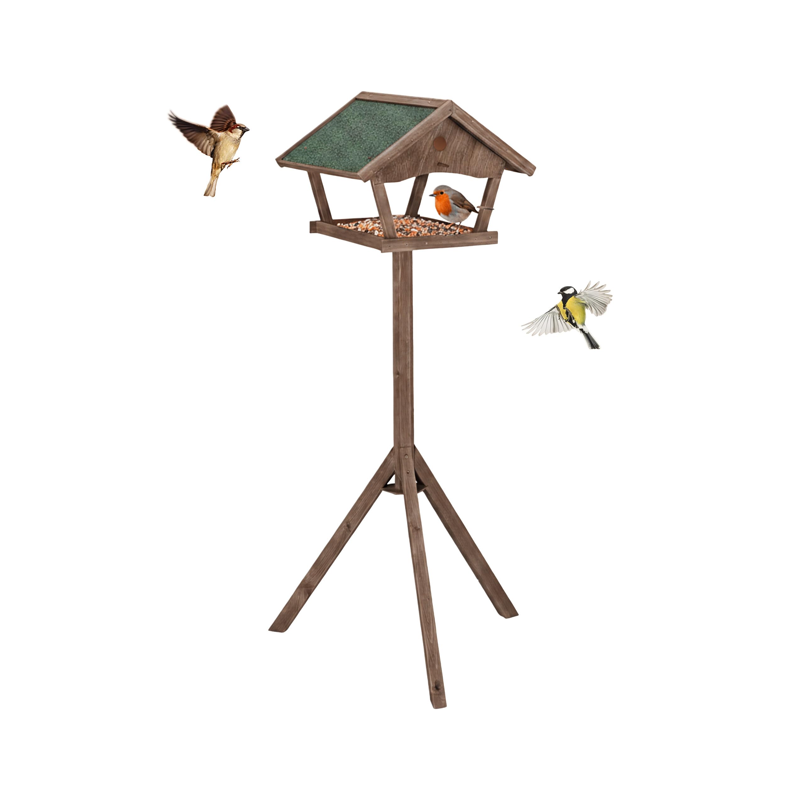 Mangeoire pour oiseaux en bois de sapin style authentique pour grand jardin