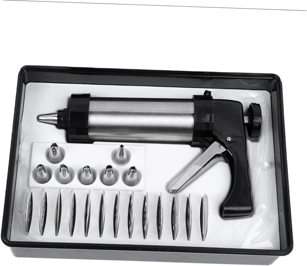 21-Piece Cookie Press Kit with Comfort Grip Stainless Steel Biscuit Maker 13 Disks 7 Icing Tips for Cake Decorating and Baking Supplies