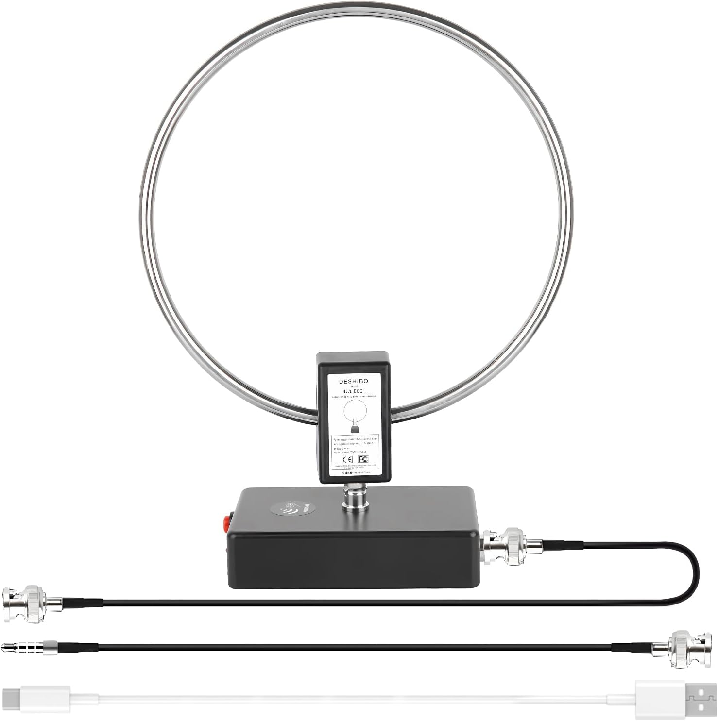 GA800 Active Loop Antenna 10KHz-159MHz,Portable HF Shortwave Antenna with BNC Cable(Free of Tuning),Suitable for Indoor Outdoor Ham Radio SW MW SSB Air Band Reception