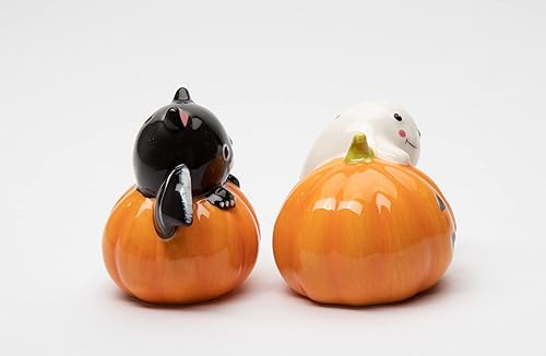 Miniatura 5 de Juego de salero y pimentero de cerámica fina para Halloween, casper y murciélago en calabaza, 3-18 pulgadas de largo