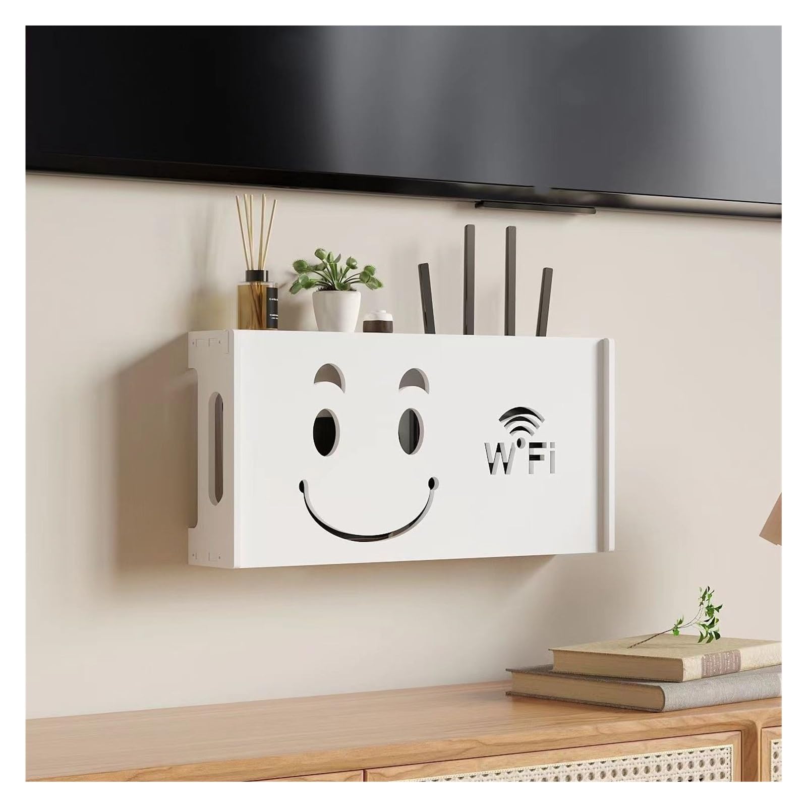 An der Wand montierte, einfache, weiße drahtlose WLAN-Router-Box, Wandregal, Wandbehang, Aufbewahrungsbox for Steckdosenleisten, Aufbewahrungsbox for WLAN-Router Router Box Wandhalterung(Color 1)