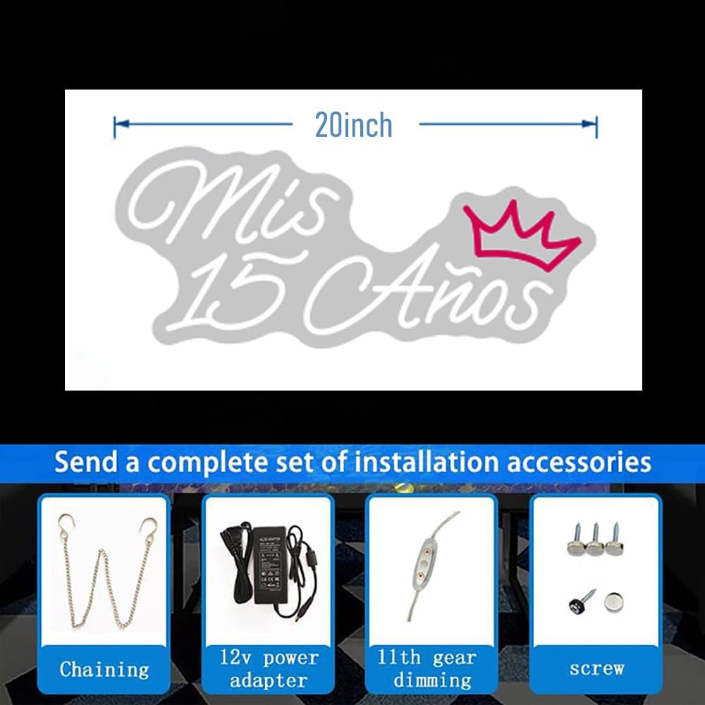 Mis 15 Años Neon Sign for Wall Decor-Size:20inch- Custom Large15th Birthday Party Led Neon Light Mis Quince Party Decor Sweet 15 Quinceanera Party Sign Gifts for Her(Pink & White)