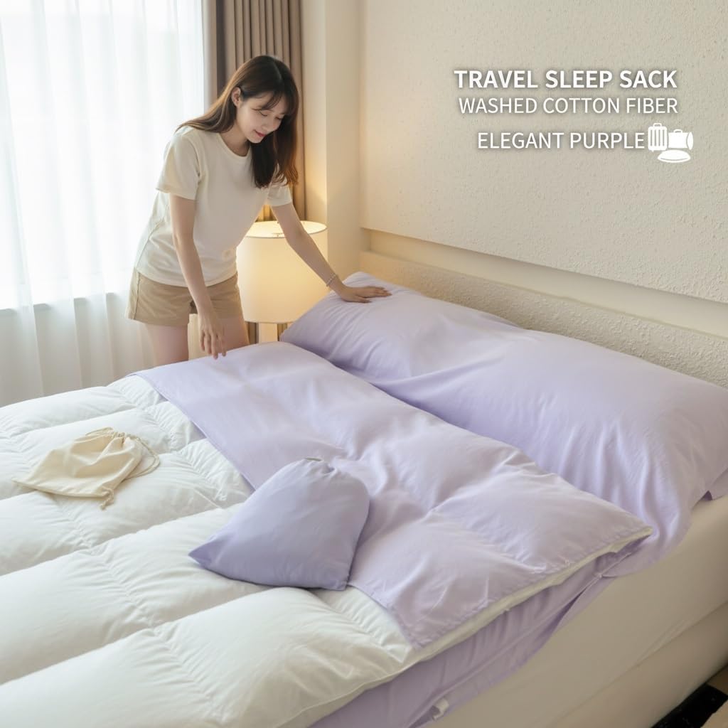 Travel Sheet Sleep Sack Cotton Sleeping Bag Liner Lightweight Portable Hotel Sheets for Comfortable Travel Sleeping Experience King Size for Hotels Camping and Outdoor Adventures