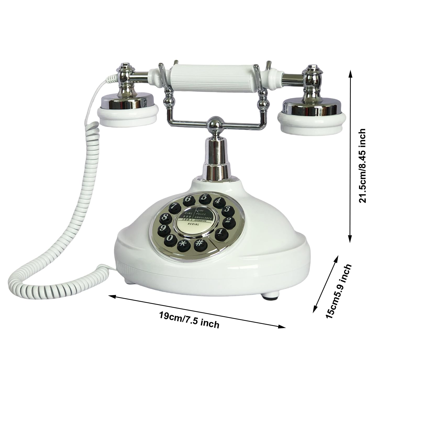 Telefono fisso con filo retrò, TelPal bianco, classico, vintage, stile vintage, per casa e ufficio, telefono antico con cavo, regalo per anziani