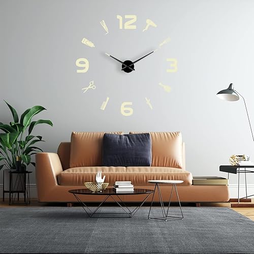 Miniatura 3 de Peluquería 3 reloj de acrílico luminoso sin marco, reloj de pared con calcomanías de espejo, reloj grande moderno para decoración del hogar, 47