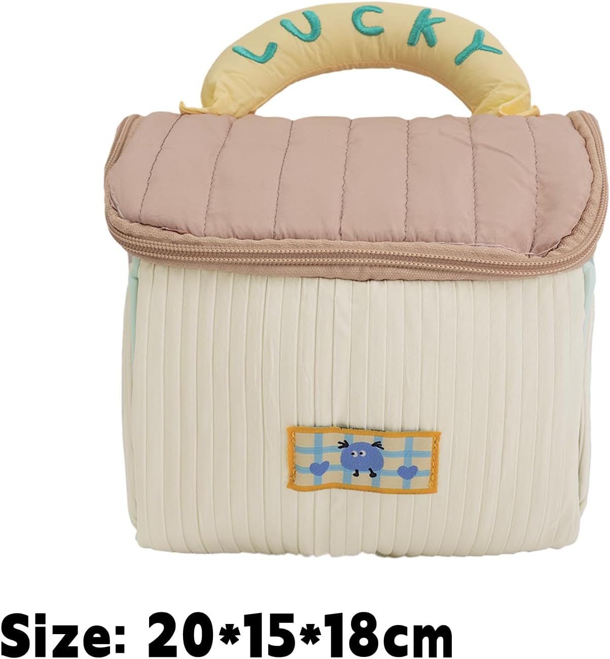 Portable Two Way Zipper Handheld Travel Toiletry Bag Cartoon Pattern Cute Hut Large Capacity Cosmetic Organizer Handbag,coffee Yellow