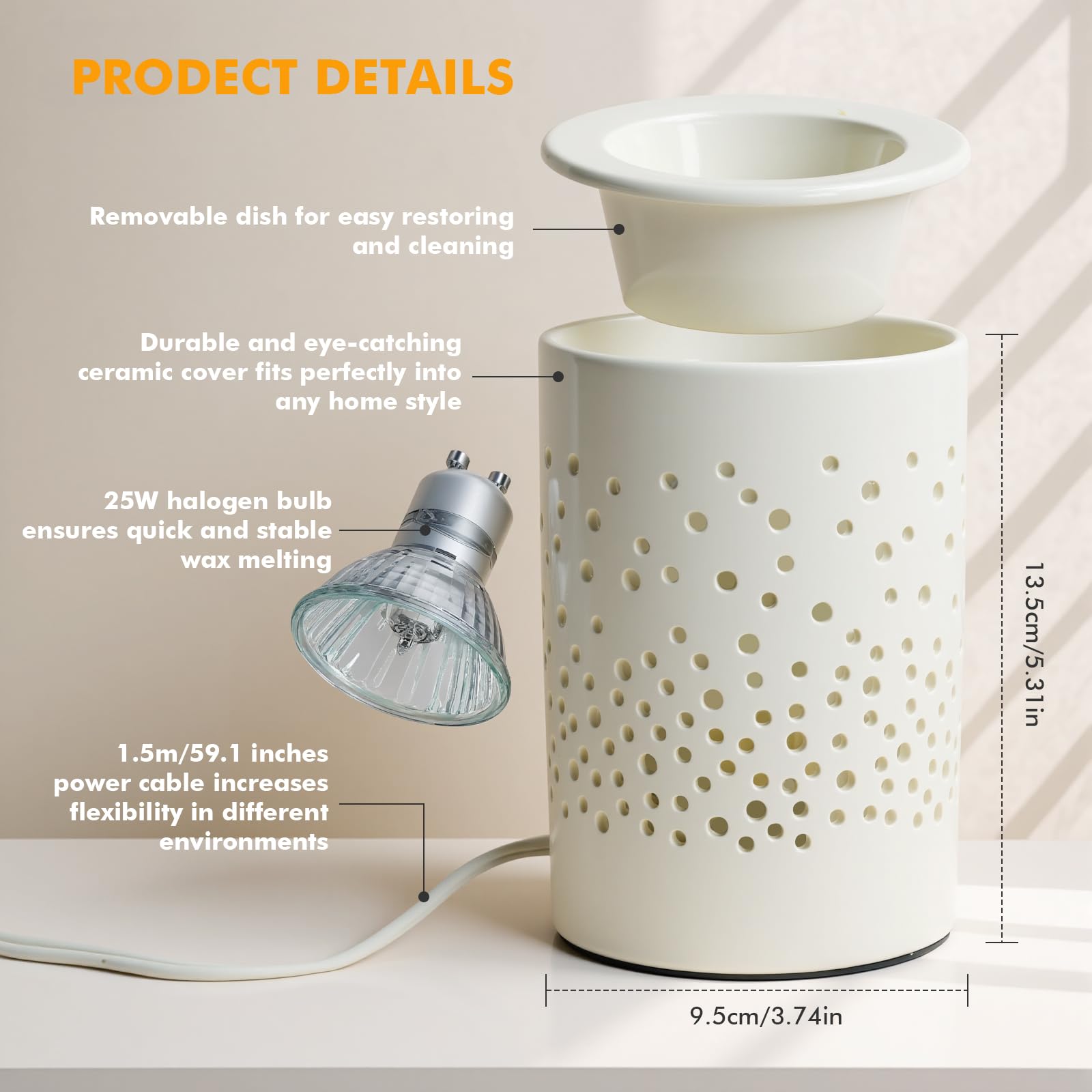 Bobolyn Ceramic Electric Oil Burner Wax Melts Burner Warmer Melter Fragrance Oil Burner for Home Office Bedroom Living Room Gifts & Decor