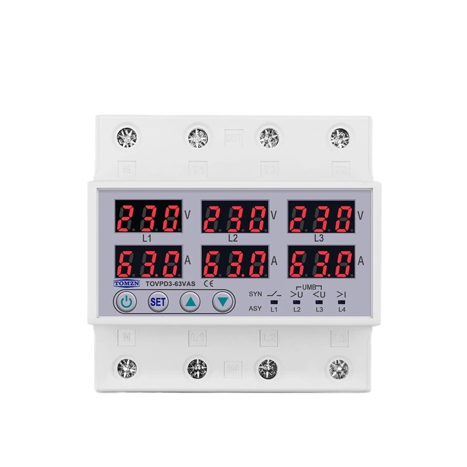 NVSFZGIYG 3 Phase 63A Din Rail Adjustable Over Under Voltage Current Limit Protection Relay Protector SYN ASYNC Synchronous Asynchronous