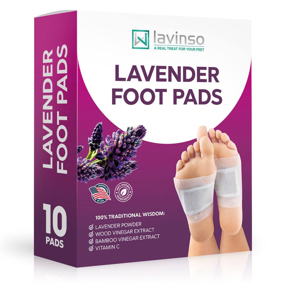 Lavinso Lavender Foot Pads - Deep Relaxation for Stress - Patch Helps Minimize Foot Odor, Comfort Your Ball of Foot, Cushions Pain and Metatarsalgia While Cleansing - 10 Pack