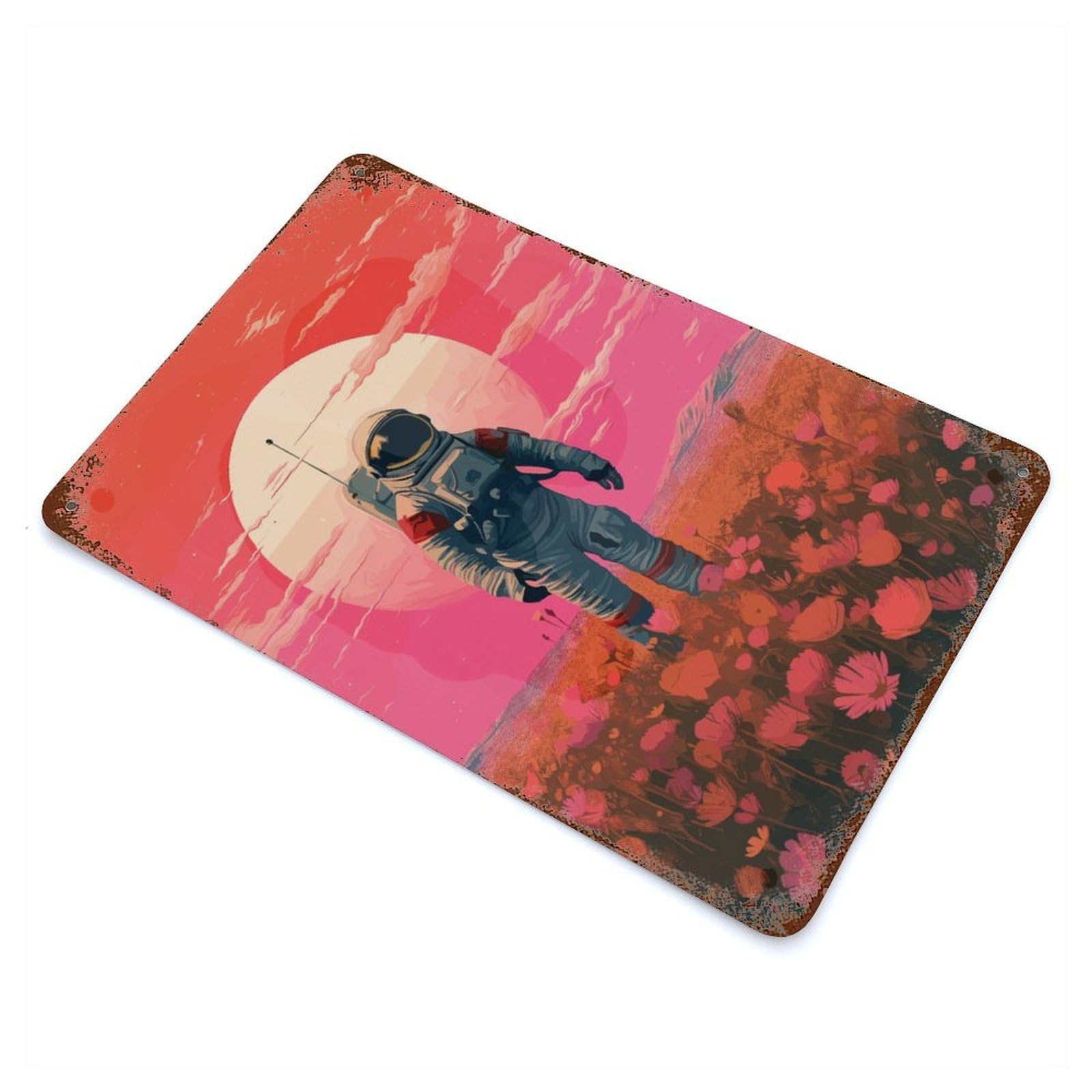 Astronaut Painting Flower Decorative Tin Sign 11.8"x7.9", Retro Wall Decor for Living Room, Hallway And Home Decor