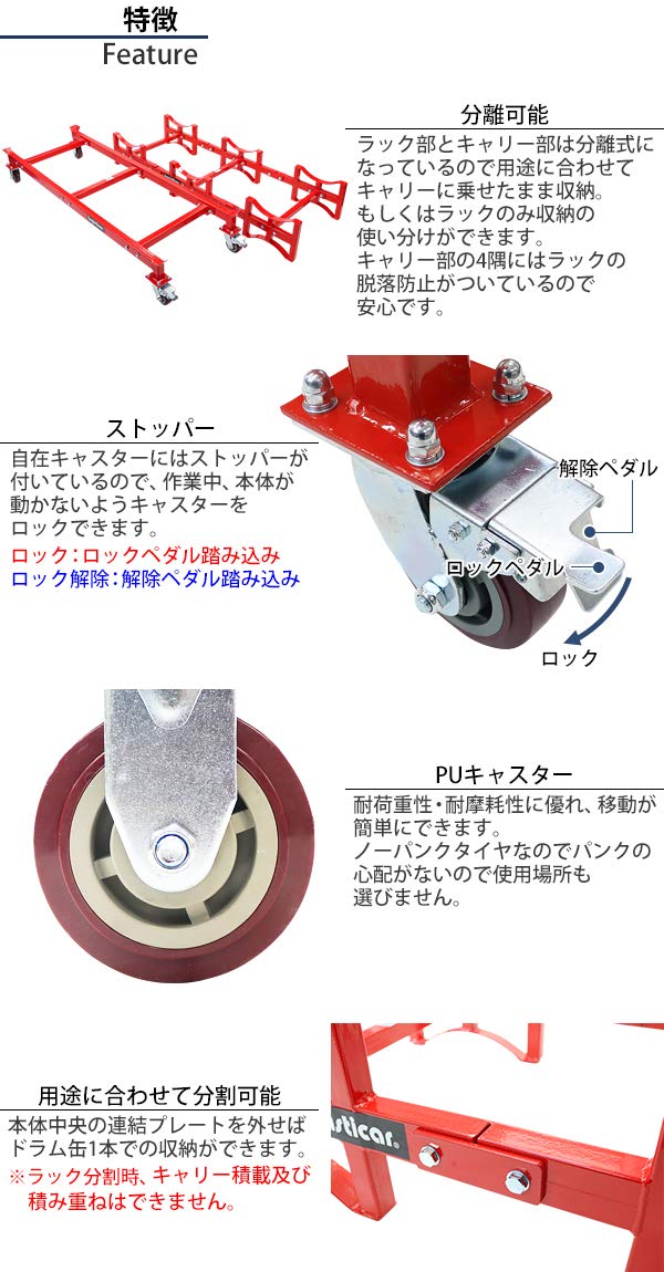 Amazon.co.jp: ドラム缶ラック キャリー付き 耐荷重約1.5t 約1500kg 3