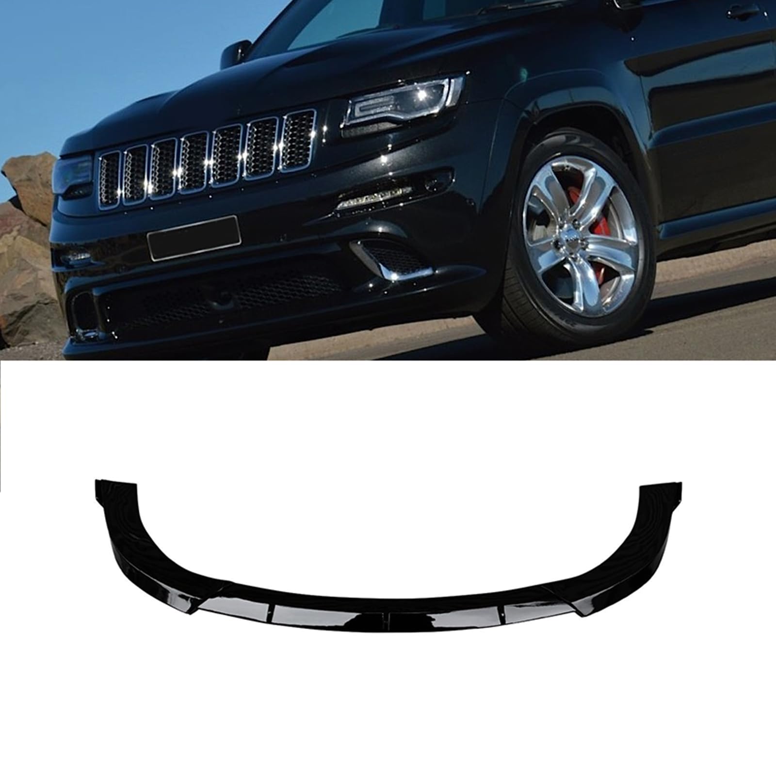 YOUNGERCAR Front Lip Bumper for Jeep Grand Cherokee SRT 2014-2021/Trackhawk 2018-2021 ABS Painted Car Front Spoiler Lip Splitter Bumper 3PCS (Gloss Black)