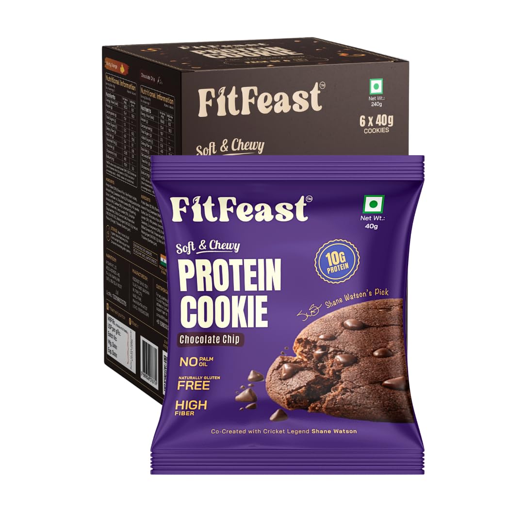 FitFeast Chocolate Protein Cookie, Pack of 6 | Soft and Chewy | 10g Protein Per Serve | As Seen on Shark Tank-image-43