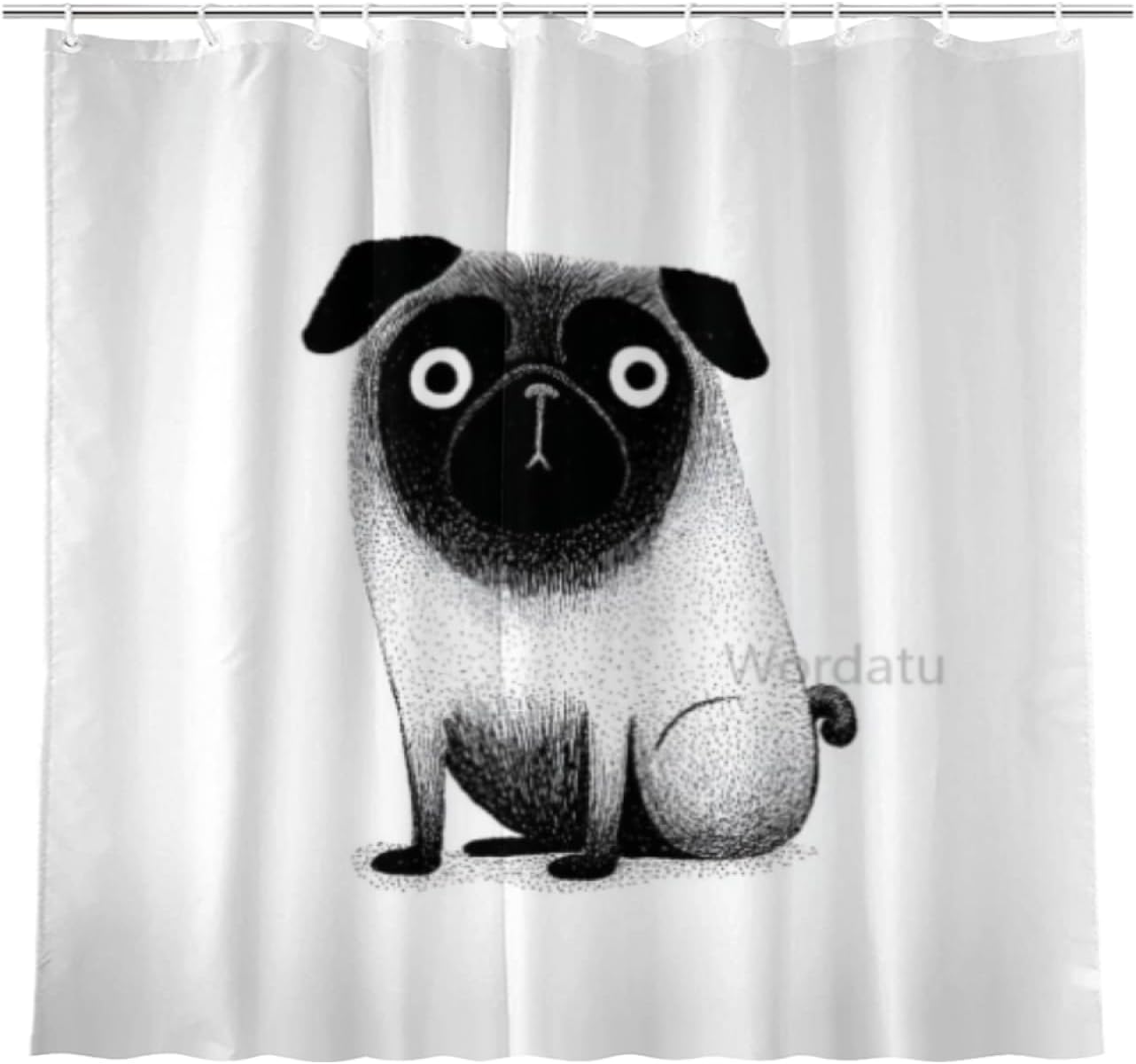 Cute Papillon Curious Cartoon Puppy with Black and White Stripes Fabric Shower Curtain for Kids Dog Lovers 72x72 Inches Bathroom Decor with 12 Hooks