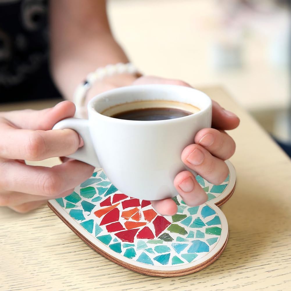 WEBEEDY 2 Set Mosaic Kit Roses Heart Mosaic Coaster Kit Craft Activity Make a Heart Decoration for Home Tableware Trivet Placemat Table Decor, Grout and Glue Not Included