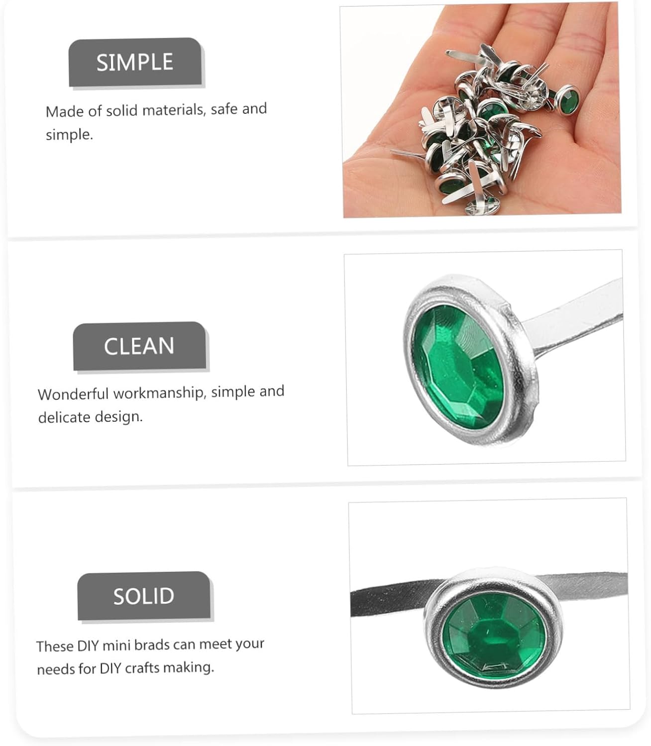 Gatuida 100pcs Mini Round Metal Brads Fasteners for Scrapbooking DIY Crafts Decorative Two-Prong Nails with Smooth Edges Safe and Handicraft Accessories for Parents