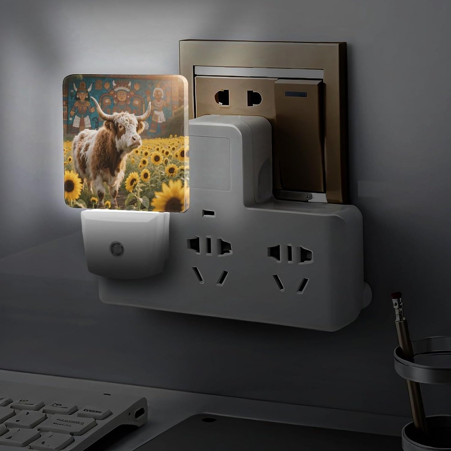 Cow Sunflower LED Night Light Plug-In Wall Nightlight, Decor 11.5x7.5x5cm image 5