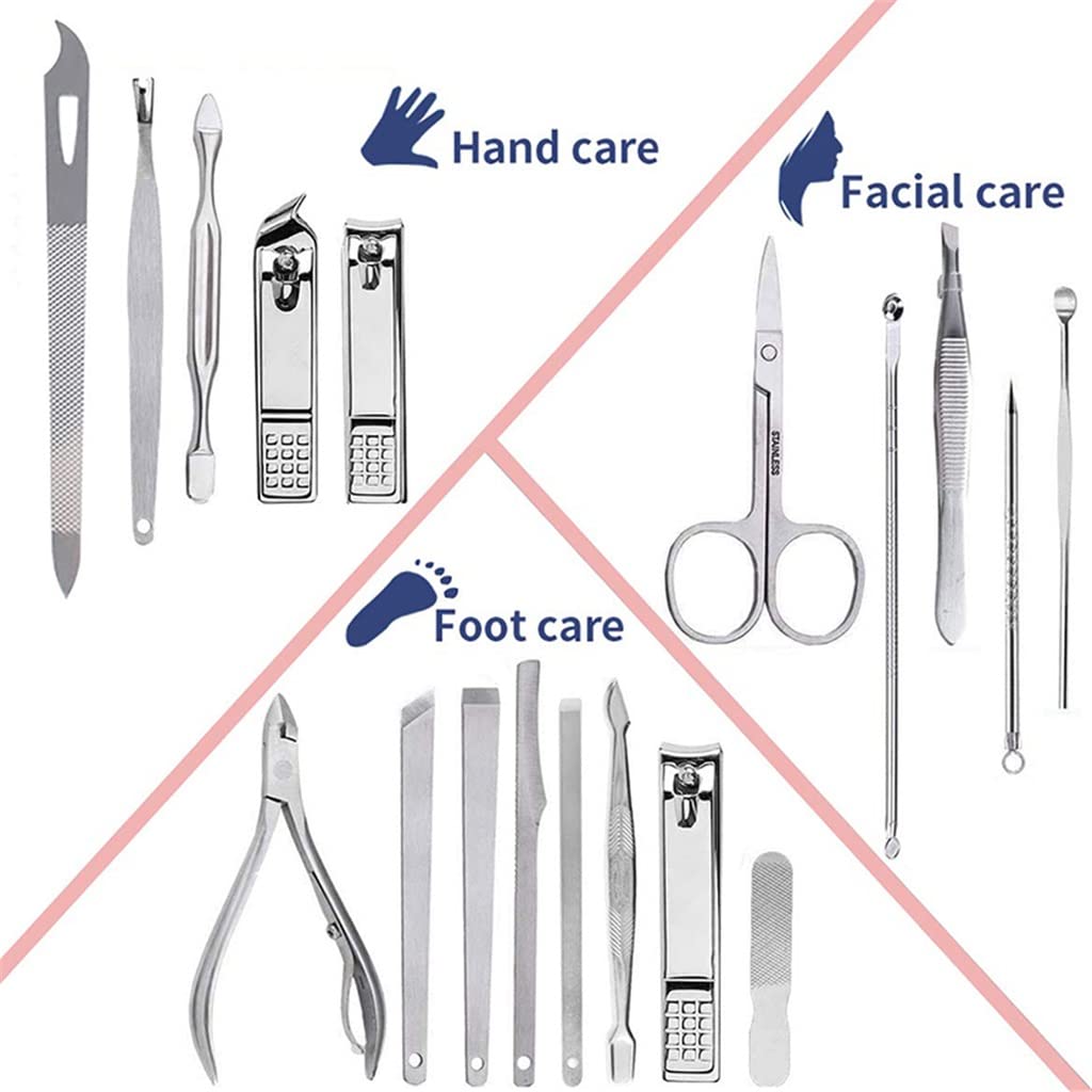 19 Pezzi/Set Kit per Pedicure e Manicure, tagliaunghie Professionali in Acciaio Inossidabile, Set di Strumenti per Tagliare Le Unghie, D-1 Set