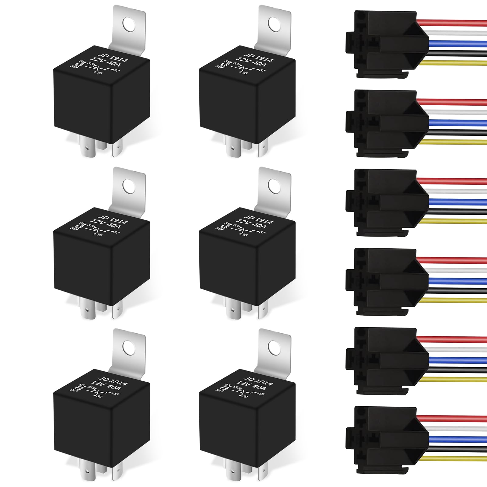 QitinDasen 5 Pièces Relais Automobile 5 Broches 12V 40A SPDT Avec Prise Et Câblage - Kit Complet Pour Voiture Camion