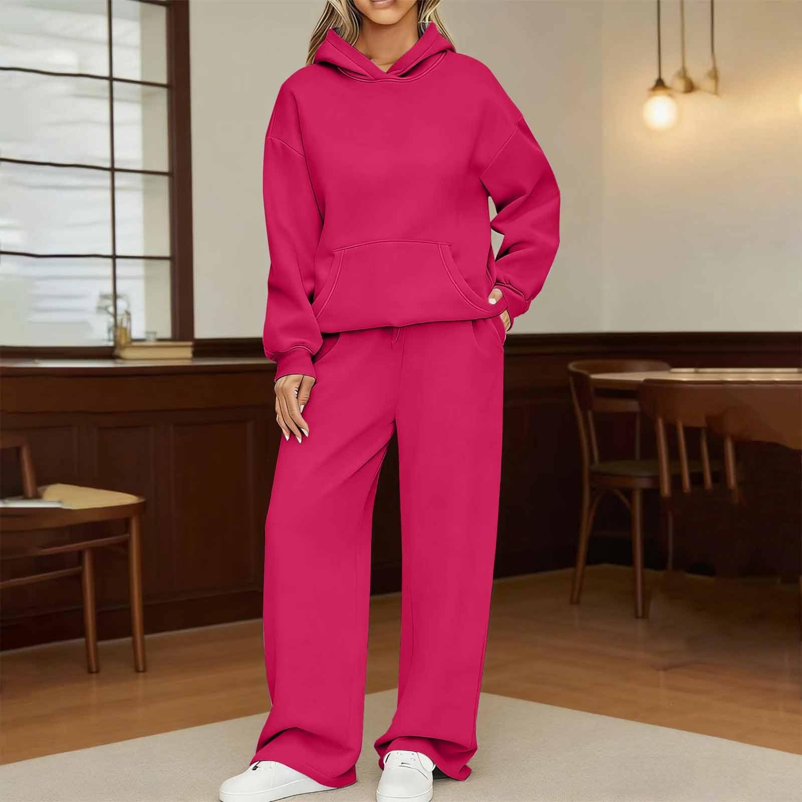 Survêtement pour femme - Baggy - Survêtement pour femme - Grandes tailles | Survêtement 2 pièces avec poche kangourou, sweat à capuche uni avec pantalon de jogging, coupe régulière