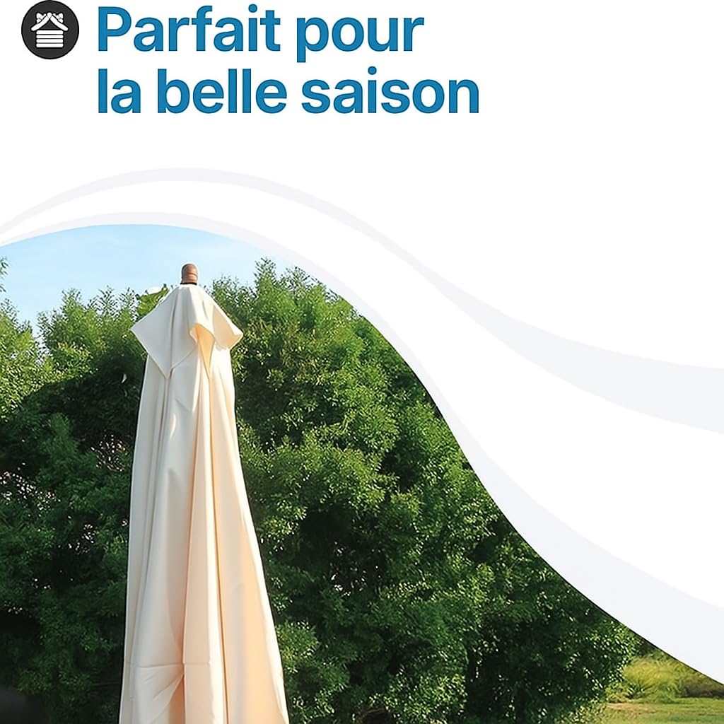 Tomaino - Parasol de jardin 3 x 4 m avec double poulie et bâche résistante aux UV et coupe-vent 210 g, écru, 3x4