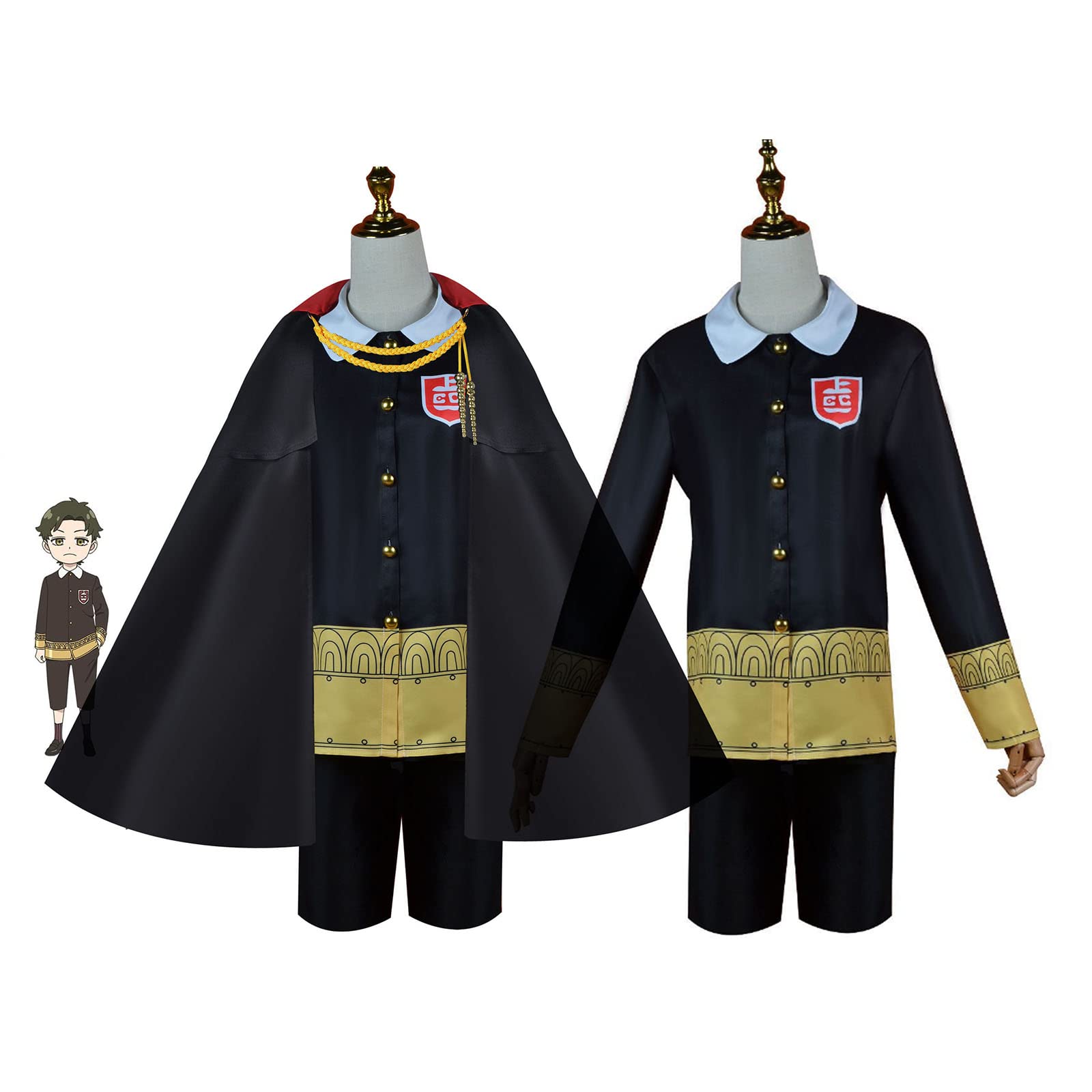 Johlcr Black Cosplay Costume Anime Spy×Family Damian Desmond With Cape Uniform Outfits Costume Props For Adults Suitable For Stage Play, Gift, Cosplay Lovers, Comics Expo,,S