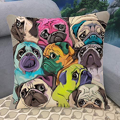 Yggqf Pugs Throw Pillow Cover Animal Dog Cartoon Face Friend Pet Puppy Color Pillow Case Square Cushion Cover For Sofa Couch Bed Car 18X18 Inch #TOP4