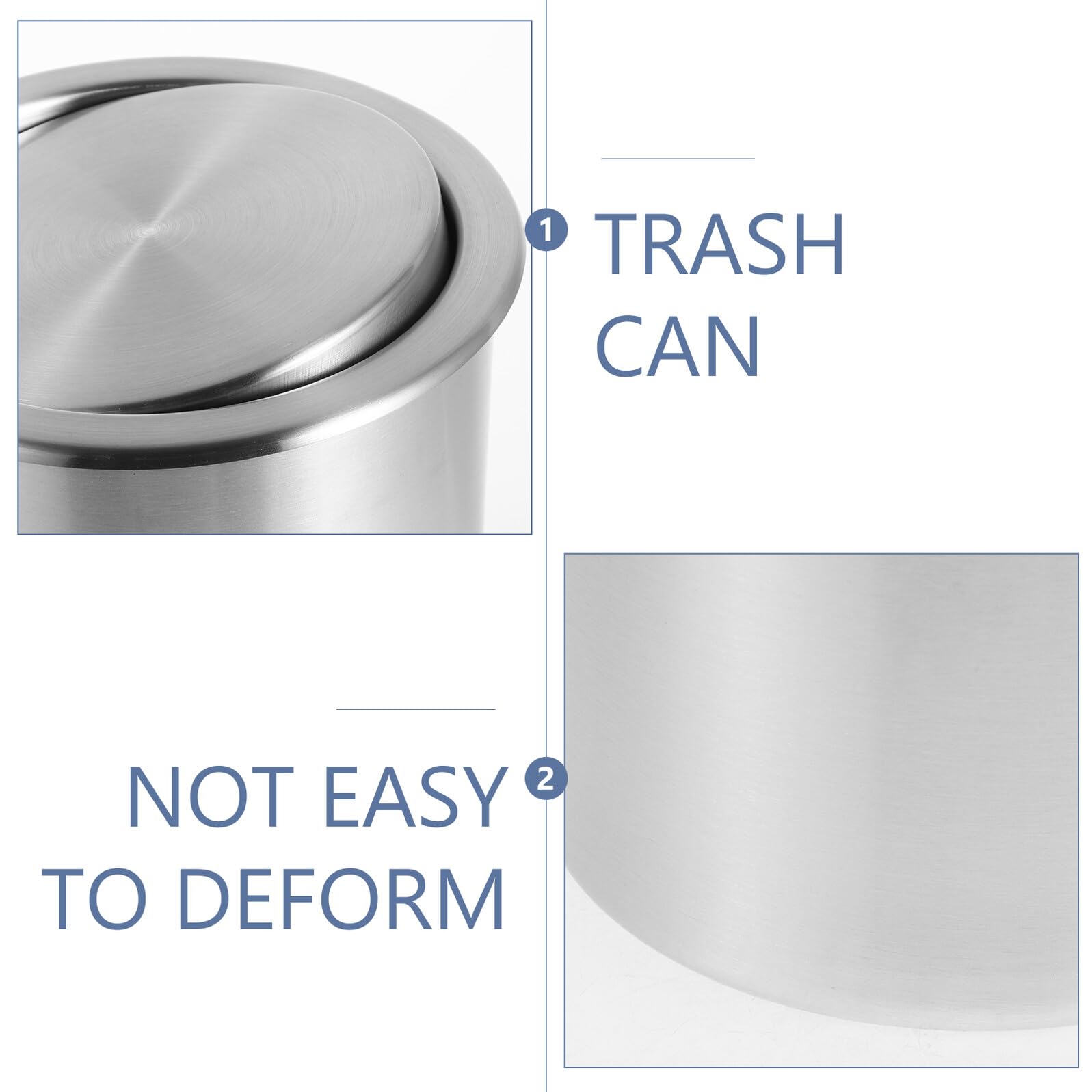 Luxshiny Pattumiera da Incasso per Cucina 5,5l in Acciaio Inossidabile Coperchio Girevole a 360° e Apertura una Mano, Contenitore Spazzatura Rotondo per Cucina e Ufficio