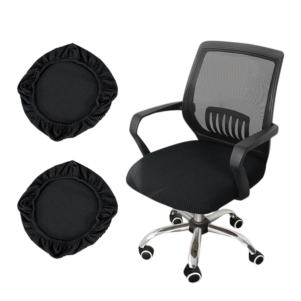 Bieiyhe 2 Piezas Fundas Asiento Sillas Oficina Negro,Capas Cadeiras Escritorio Lavables,Funda Ajustable Silla Oficina,Fundas Sillas Ordenador Elasticas,Office Chair Cover para Sillas De Comedor, Bar