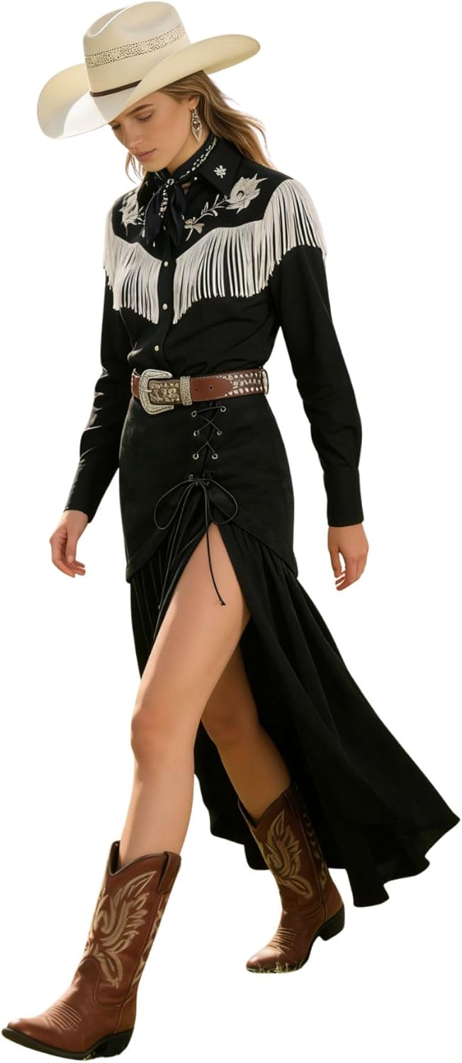 Verdusa Women's Western Rave Club Outfits Long Skirt Cowgirl Renaissance Asymmetrical Flowy Ruffle Vintage Boho Skirts - Image 5
