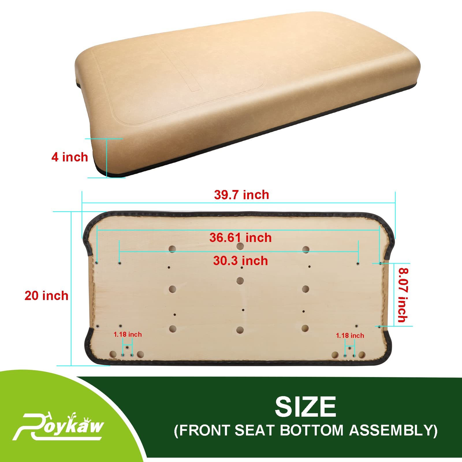 Roykaw Golf Cart Front Seat Bottom Cushion Assembly for EZGO