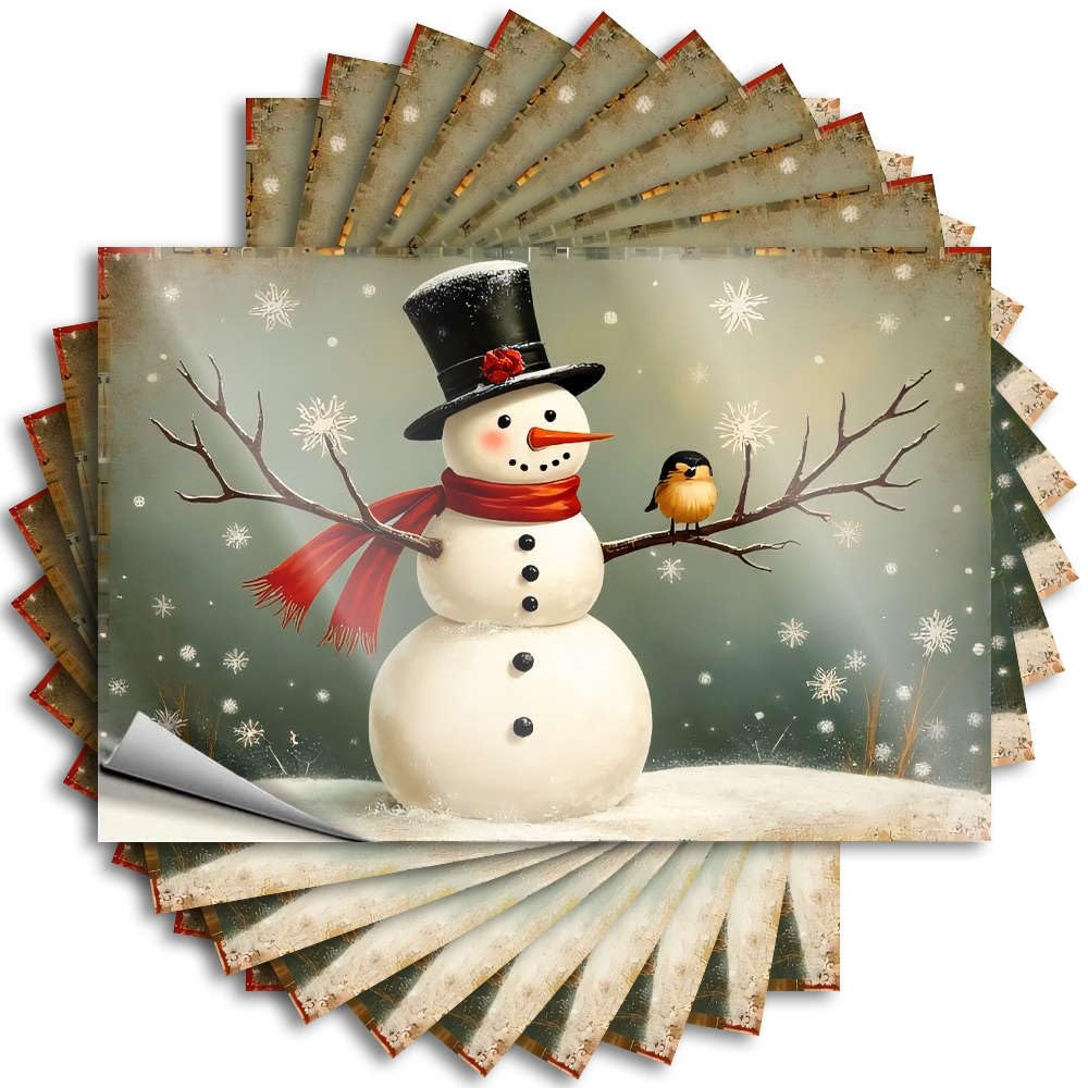 Hot Cocoa Bar Decor Cover Quote | A Snowman Wearing A Top Hat and Scarf, with A Bird Perched On A Branch. Cozy for Sand Decor(12X18CM)