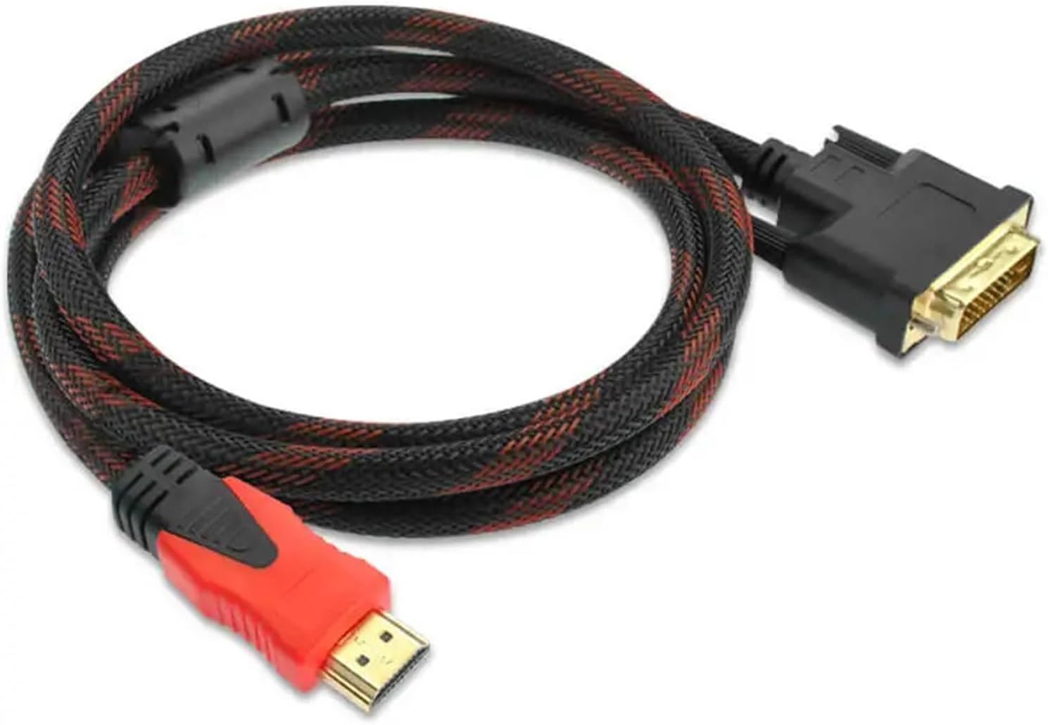 HDMI-Compatible to DVI 24+1 Braided Cable with +5 1080P HD Video Connection Computer M>oni>tor TV Projector Converter(1.5m)