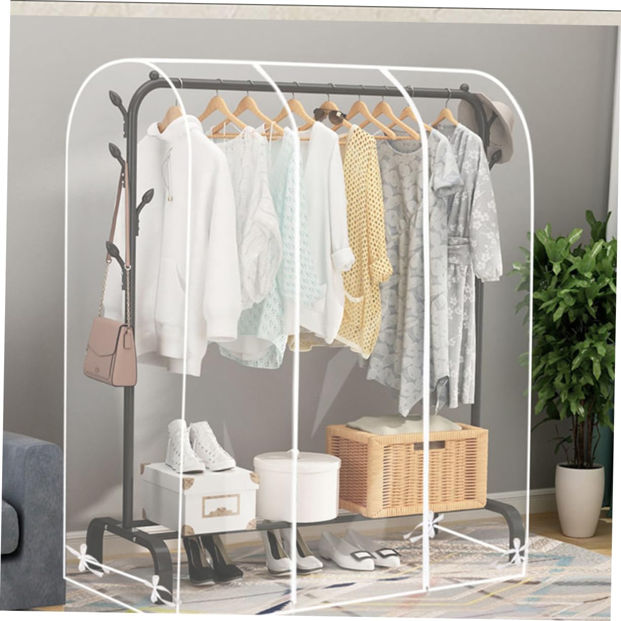 CHILDWEET Garment Rack Cover with Zipper Clear Clothing Protector for Wardrobe Storage Dust Portable for Use Space-saving
