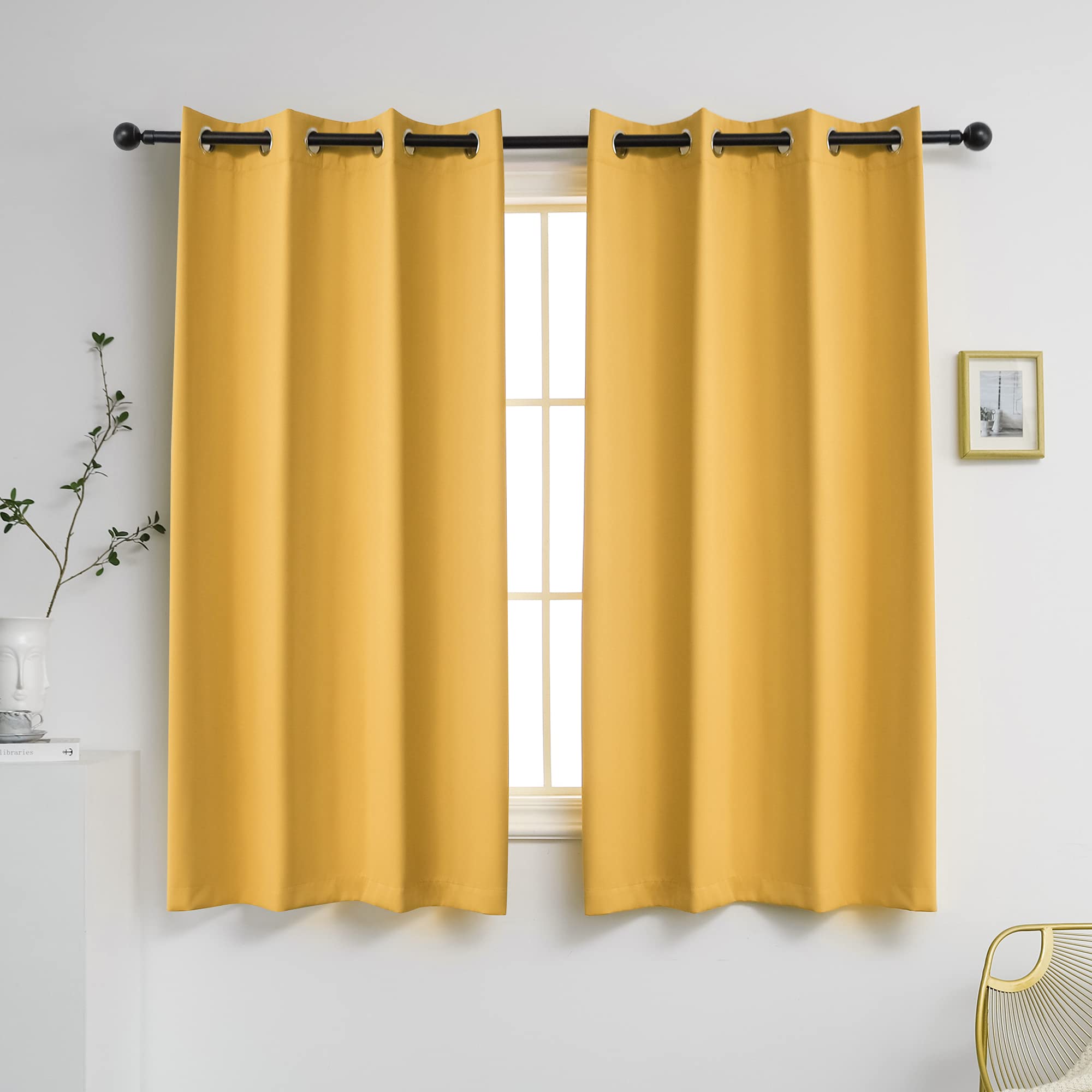 YGO 63 inch Bedroom Curtains Panels Functional Blackout Curtains Panels for Bedroom Thermal Insulated Privacy Assured 52 x 63 Inch in Mustard Yellow Color Set of 2 — image 1