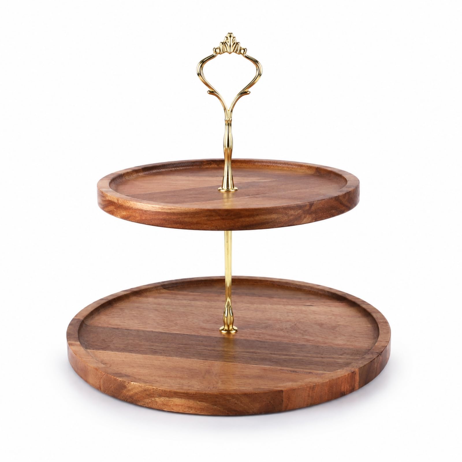predolo Alzata a 2 Piani Rustico Alzata in Legno con Manico Elegante Vassoio a Due Livelli per Tavola, Pasticceria , Oro , size to 1