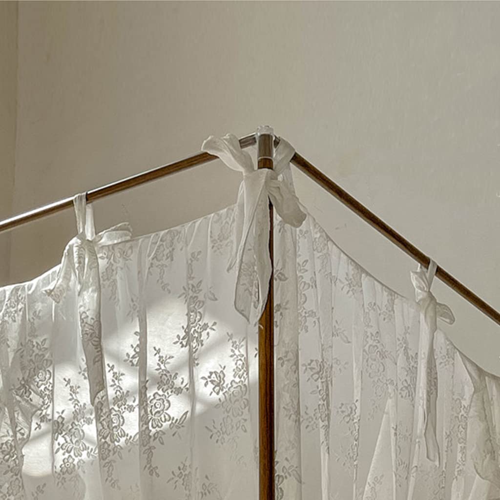 Eleganter Spitzen-Prinzessin-4-Eckpfosten, romantisch für Mädchen und Frauen, Bettvorhang, Baldachin für Erwachsene, Hochzeit, Schlafzimmer, Kinderzimmer, Dekoration (Typ 3, Beige-Weiß, Voll